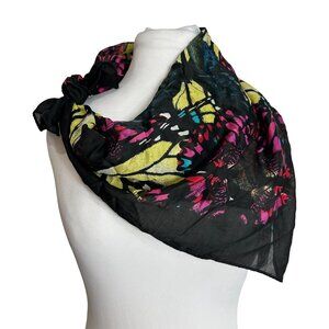 Vintage Claires Scarf Butterfly Dragon Fly Stained Glass Look 27" X 28" New